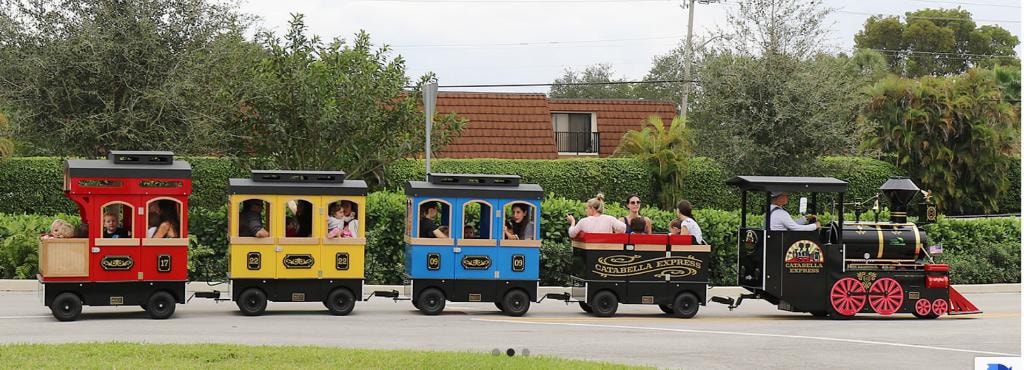 Kids riding the Catabella Express at a birthday party